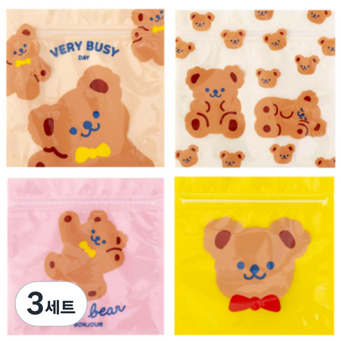 미미파티 귀여운 곰돌이 다용도 지퍼백 포장 봉투세트 40p, 큐트 베어 믹스, 3세트