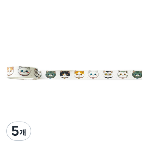 특별한상점 DIY 다이어리꾸미기 테이프스티커 15mm x 5m, 고양이 얼굴, 5개
