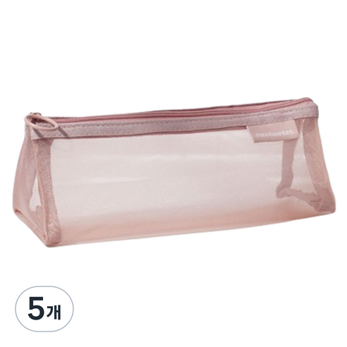 갠지라이프 투명 세모 메쉬 펜파우치 필통, 핑크, 5개