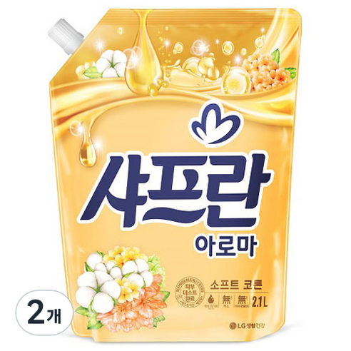 샤프란 아로마 섬유유연제 소프트 코튼 리필, 2개, 2.1L