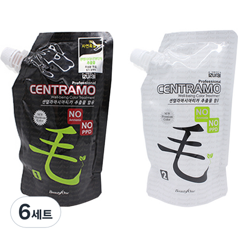 프리미엄 센트라모 코팅 칼라 크림 1제 염모제 500g + 2제 산화제 500g, 1N 자연흑갈색, 6세트