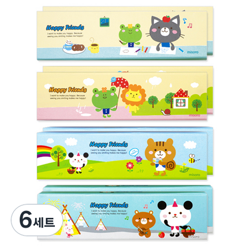 미소로 2000 해피프렌즈 지함필통 2353 4종 x 2p 세트, 고양이, 개구리, 다람쥐, 판다, 6세트