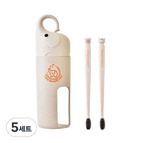 알럽홈 코끼리 휴대용 칫솔 컵 세트 베이지, 5세트