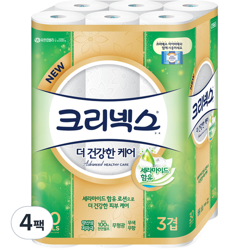 크리넥스 3겹 더건강한케어 화장지 27m, 30롤, 4팩