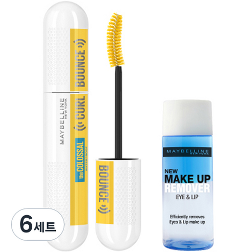 메이블린뉴욕 콜로썰 컬바운스 마스카라 10ml + 리무버 20ml 세트, 6세트, 블랙
