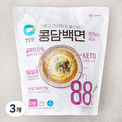 청정원 콩담백면 베트남식 국수 4인분, 726g, 3개