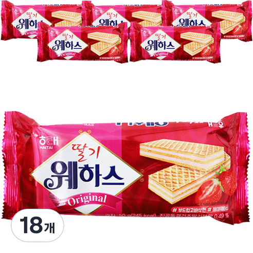해태제과 딸기 웨하스, 50g, 18개