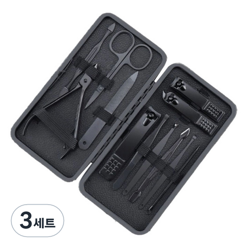 피피홈리빙 스텐 손톱 발톱 네일 도구 12종 세트, 3세트, 블랙