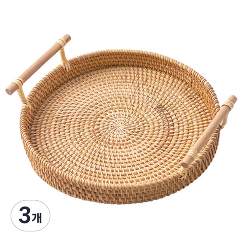 피키픽스 라탄 원형 트레이 24cm, 브라운, 3개