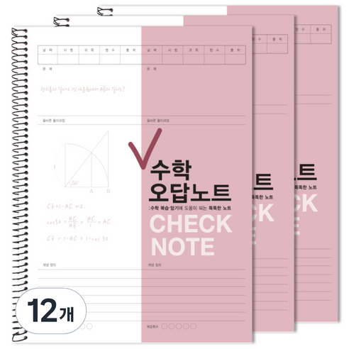 투영디자인 체크 수학 오답노트, 모카핑크, 12개