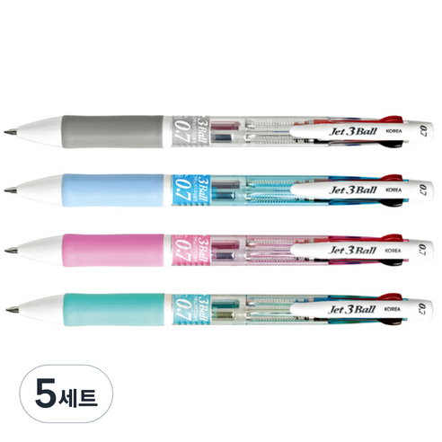 자바펜 제트3볼 다색펜 0.7mm, 하양 + 하늘 + 분홍 + 민트, 5세트