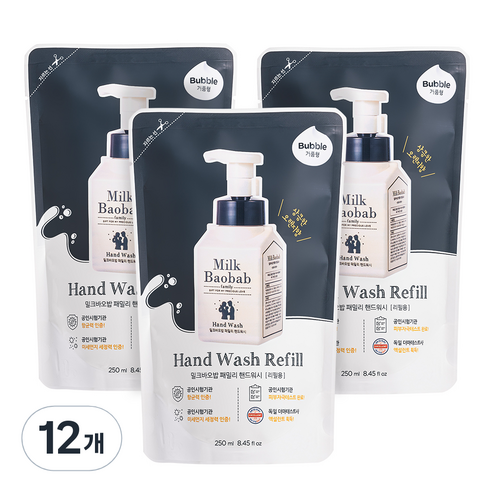 밀크바오밥 패밀리 핸드워시 상큼한오렌지껍질향 리필, 250ml, 12개