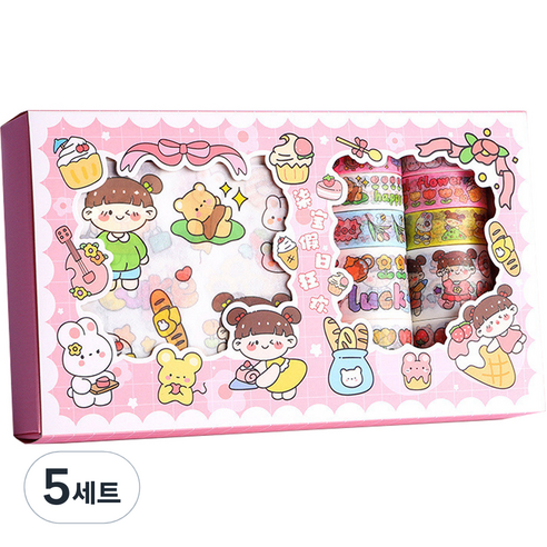 동아피엠에스 DIY 다꾸 종이 스티커 + 마스킹 데코테이프 기프트박스 세트, MK-2350, 5세트