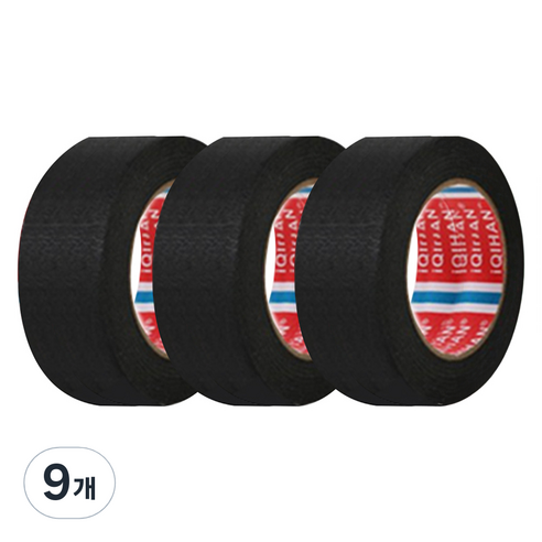 iQIHAN 다다 마스킹 종이테이프 30mm x 15m, 블랙, 9개