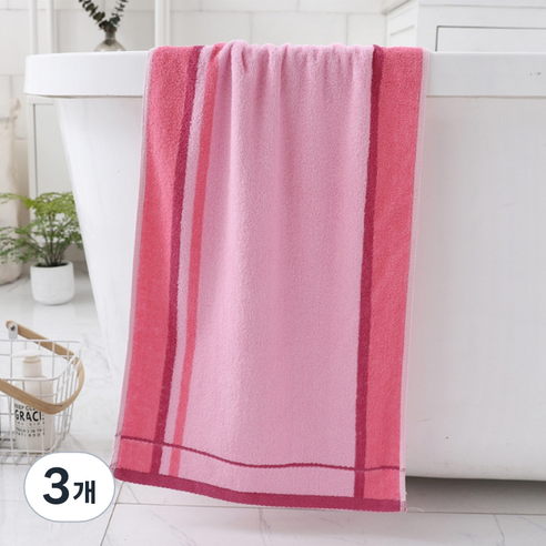 소니오 심플 소프트 샤워 바스타월 200g 폴리에스테르사, 08 라인 핑크, 3개