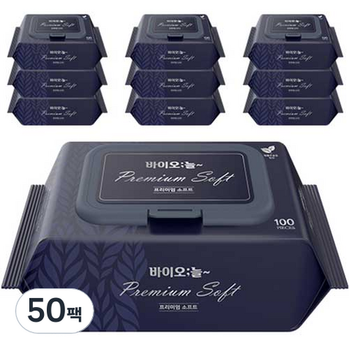바이오늘 프리미엄 소프트 엠보싱 유아물티슈 캡형, 50팩, 100매