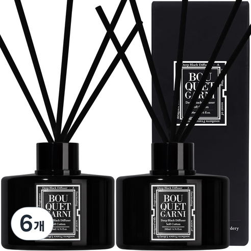 부케가르니 딥 블랙 디퓨저, 소프트코튼, 200ml, 6개