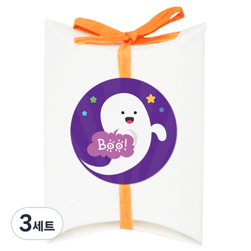 도나앤데코 아주작은반달상자 화이트 30p + 러블리 할로윈 베시시 유령 BOO 5cm 스티커 30p + 라피아끈 오렌지 20m, 혼합 색상, 3세트