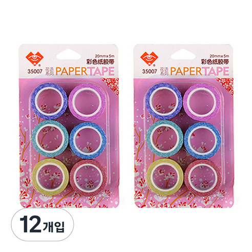 블루마토 종이테이프1 벚꽃 무늬 35007 6p, 보라, 분홍, 초록, 파랑, 노랑, 빨강, 12개입
