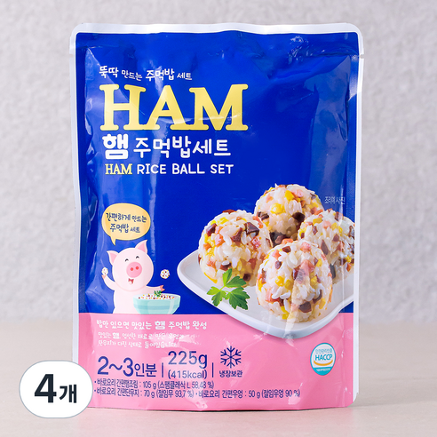 바로요리 햄주먹밥세트, 225g, 4개