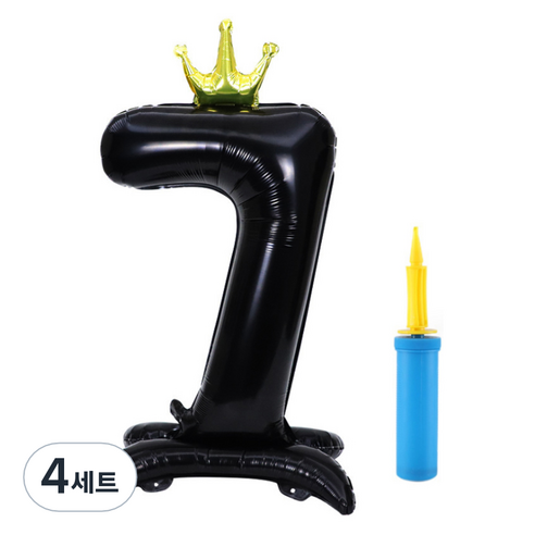 올리브파티 초대형 스탠딩 왕관 숫자 생일풍선 + 손펌프 세트, 블랙(숫자7), 4세트