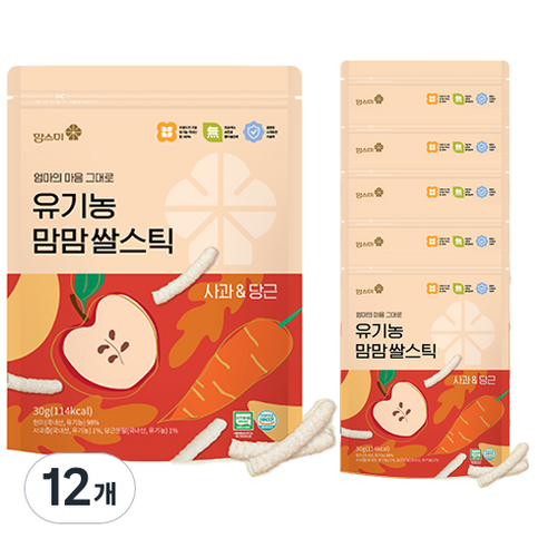 맘스미 유아용 유기농 맘맘 쌀스틱, 사과당근맛, 30g, 12개