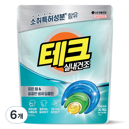 테크 실내건조 캡슐세제, 30개입, 6개