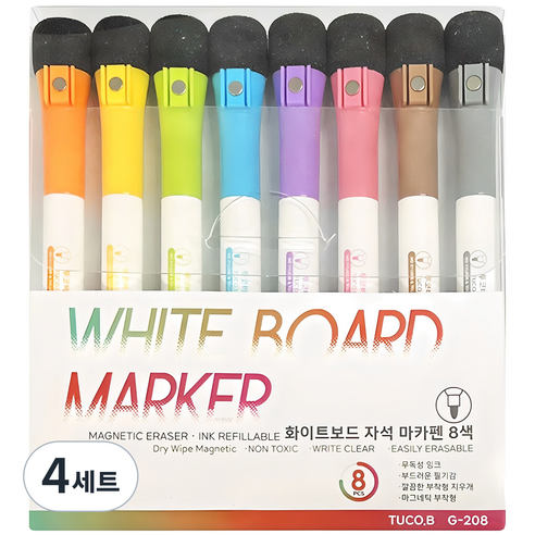 투코비 화이트보드 자석 마카펜 8색 G-208, 혼합색상, 32개