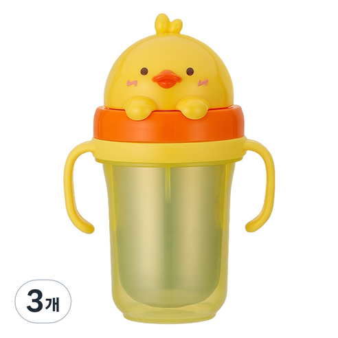 에디슨 프렌즈 흘림방지 이중 스텐 빨대컵2 300ml, 3개, 오리