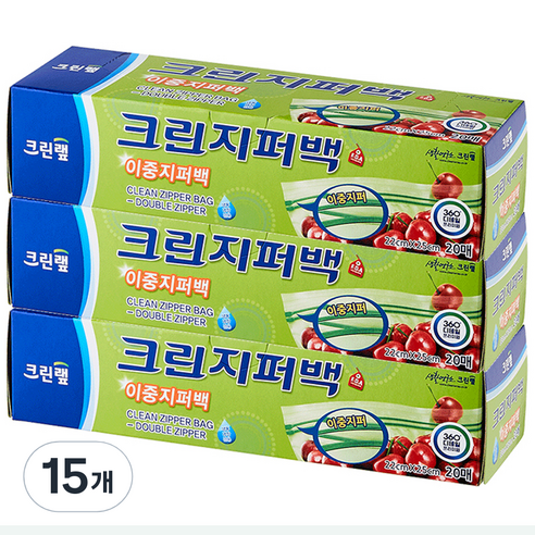 크린랲 크린지퍼백, 중(M), 20개입, 15개