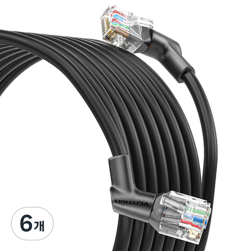 벤션 360도 회전 꺽임형 CAT6A OFC 코어 초고속 기가 랜선, 블랙, 6개, 1m