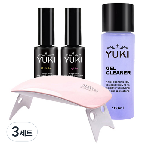 유키 미니 젤네일 세트, 베이스젤 5g + 탑젤 5g + 젤클리너 100ml + SUN 젤램프, 3세트