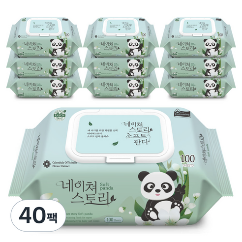 네이쳐스토리 소프트판다 아기물티슈 캡형, 100매, 40팩