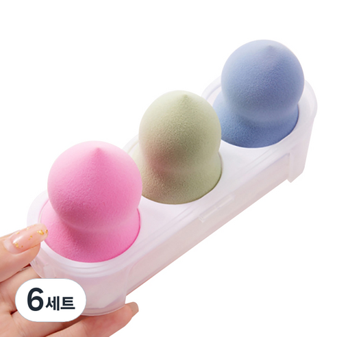 에이홉 다양한 모양의 소프트 에어쿠션퍼프 3구 + 보관함 세트, 6세트, 조롱박
