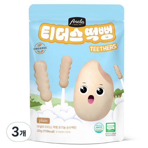 아넬라 유기농 티더스 떡뻥 순수백미, 백미맛, 30g, 3개