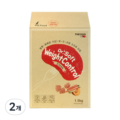 더독 닥터소프트 노령 프리미엄 소프트사료 치킨 웨이트컨트롤, 닭,당근,호박, 1.5kg, 2개