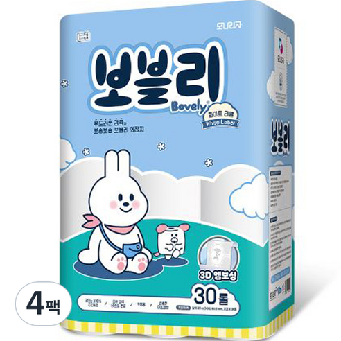 보블리 천연펄프 3겹 고급롤화장지, 25m, 30개입, 4개