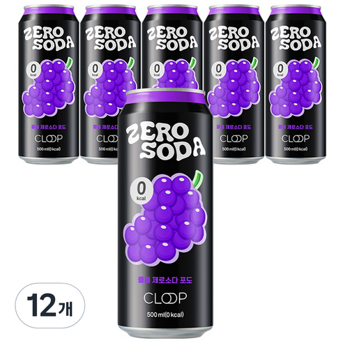 클룹 제로소다 탄산음료 포도, 12개, 500ml