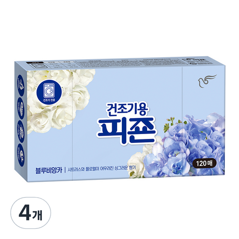 피죤 건조기용 오리지널 섬유유연제 블루비앙카 본품, 4개