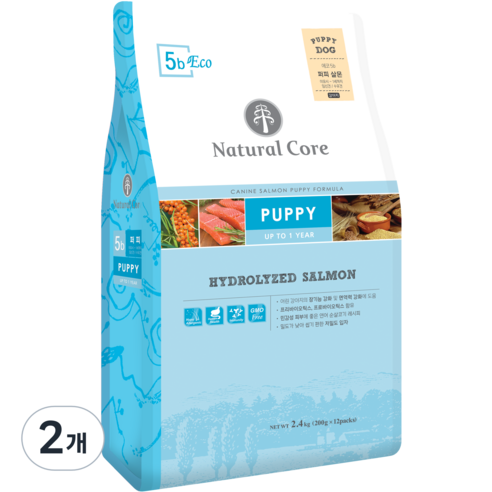 네츄럴코어 퍼피 에코 5b 작은입자 건식사료, 연어, 2.4kg, 2개