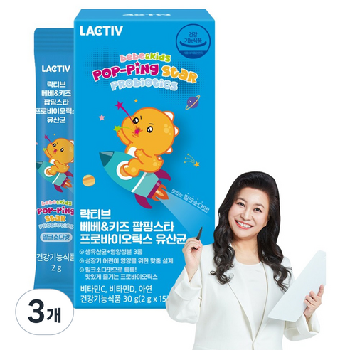 락티브 베베 키즈 팝핑스타 프로바이오틱스 유산균 15p, 30g, 3개