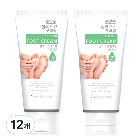 에네스티 수안수 실크 스킨 온천수 풋크림 그린허브, 100g, 12개
