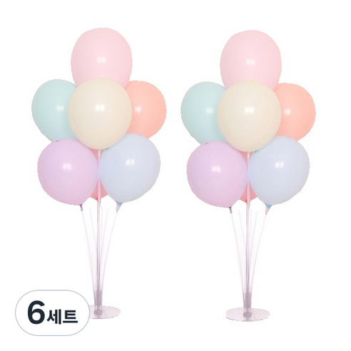 와우파티코리아 마카롱 풍선 7p + 풍선꽂이 세트, 혼합색상, 6세트