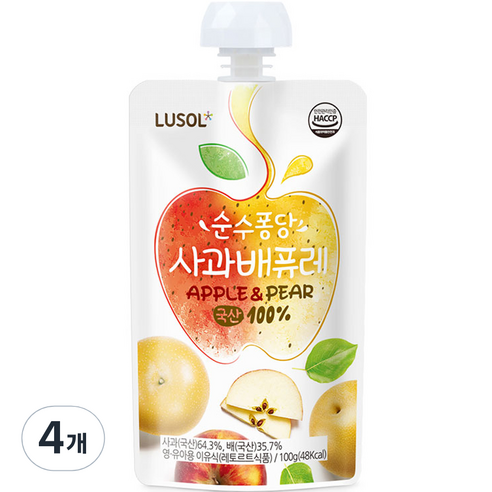 루솔 순수퐁당 퓨레, 혼합맛(사과/배), 100g, 4개