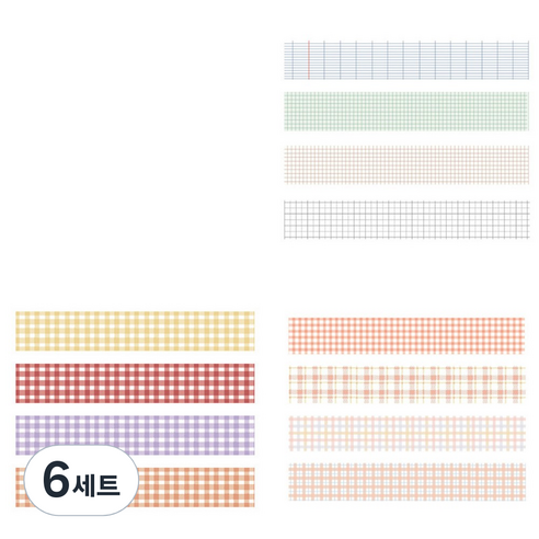 체크 패턴 컬러 마스킹테이프 20mm x 2m 4종 세트, 6세트, 13 라이트체크, 컬러마크, 피치