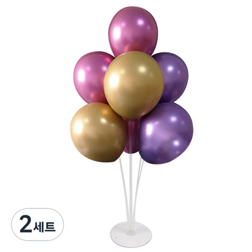 와우파티코리아 풍선꽂이 세트, 크롬 골드 바이올렛 연보라, 2세트
