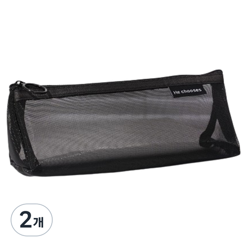 갠지라이프 투명 세모 메쉬 펜파우치 필통, 블랙, 2개
