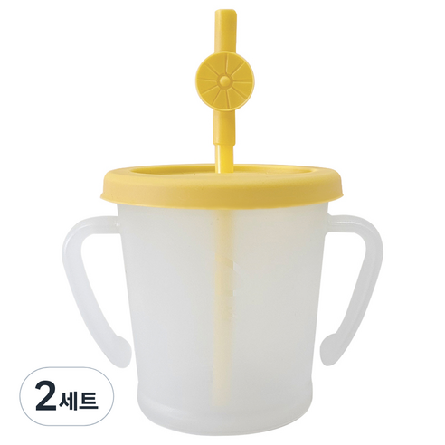 아가프라 유아용 매직 빨대컵 S 300ml + 빨대탑 랜덤발송 세트, 옐로우, 2세트