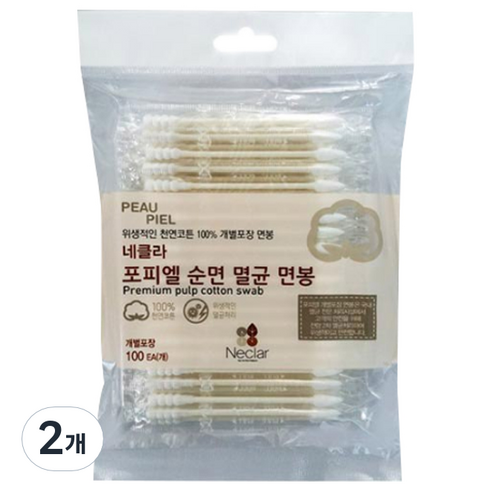 네클라 포피엘 순면 멸균 면봉, 100개입, 2개