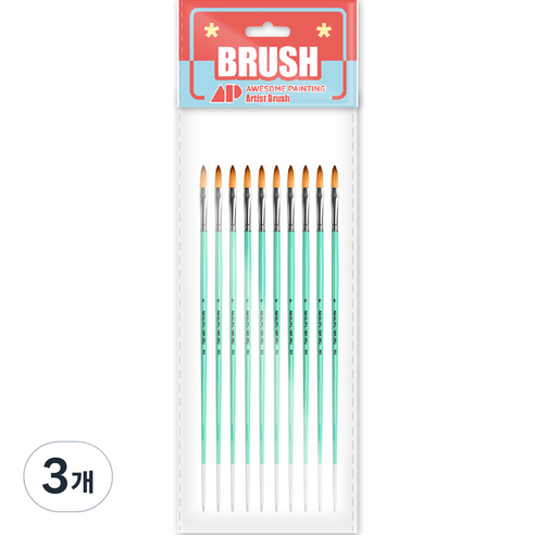 어썸페인팅 유화 아크릴 수채화 겸용 붓 FILBERT 10p, 2호, 3개